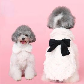 White elegant bow plush coat dog clothes Huayuan warm clothing breathable pet clothes in autumn and winter